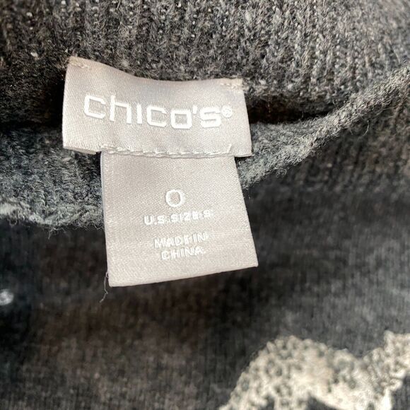 Chico's Sweater Women's S Gray Embroidered Cheetah Ribbed Sleeve & Hem Crew Neck - Picture 6 of 11